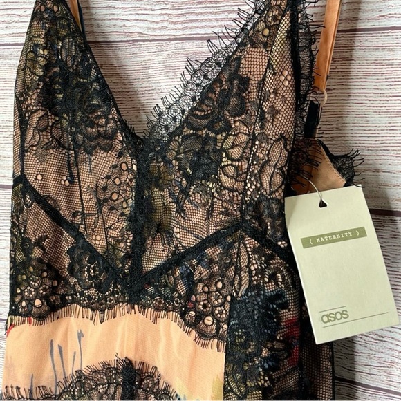 NWT ASOS Maternity Floral Slip Dress with Black Lace - Picture 8 of 15